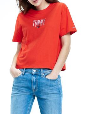 T-Shirt Tommy Jeans Embroidery Rosso Donna