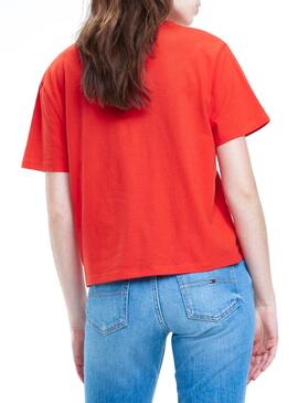 T-Shirt Tommy Jeans Embroidery Rosso Donna