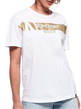 T-Shirt Superdry Brand Foil Bianco Donna