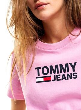 T-Shirt Tommy Jeans Corp Logo Rosa Donna