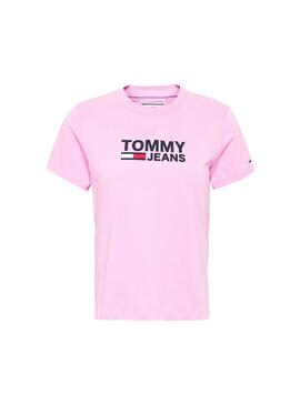 T-Shirt Tommy Jeans Corp Logo Rosa Donna