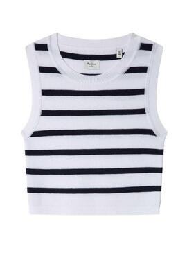 Top Pepe Jeans Iris blu e bianco per bambina.