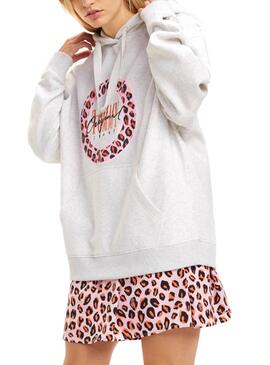 Felpe Tommy Jeans Leopard Logo Grigio Donna