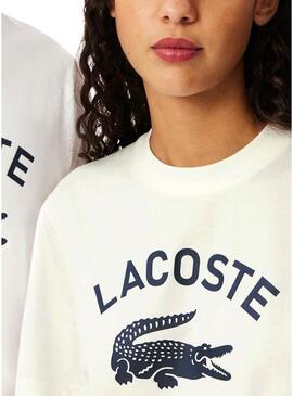 Maglietta Lacoste con logo stampato bianco per uomo e donna