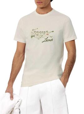 Maglietta Lacoste da tennis con stampa René Lacoste beige per uomo.
