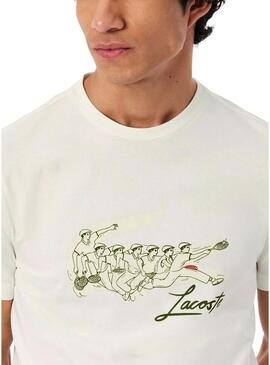 Maglietta Lacoste da tennis con stampa René Lacoste beige per uomo.