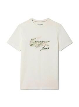 Maglietta Lacoste da tennis con stampa René Lacoste beige per uomo.