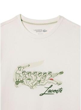 Maglietta Lacoste da tennis con stampa René Lacoste beige per uomo.