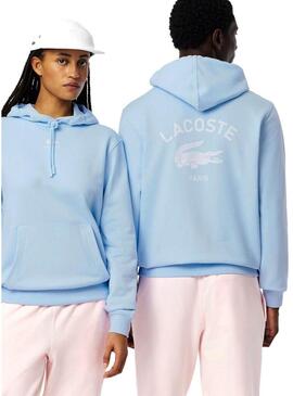 Felpa con cappuccio Lacoste stampata blu per uomo e donna