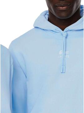 Felpa con cappuccio Lacoste stampata blu per uomo e donna