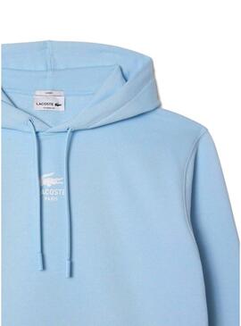 Felpa con cappuccio Lacoste stampata blu per uomo e donna