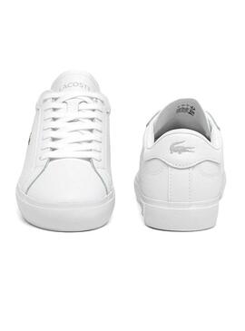 Sneakers Lacoste Powercourt in pelle bianca per donna.