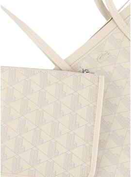 Borsa Lacoste tote Zely con portafoglio beige per donna