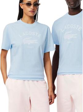 Maglietta Lacoste con logo stampato blu per uomo e donna