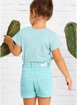 Short basic in twill azzurro per bambina