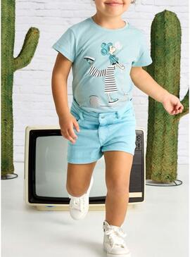 Short basic in twill azzurro per bambina