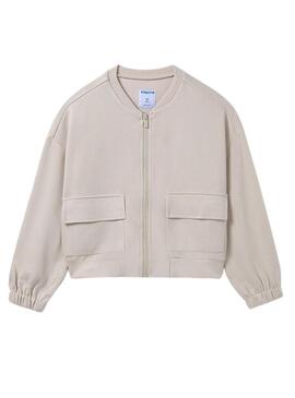 Felpa Mayoral con zip tasche beige bambina.