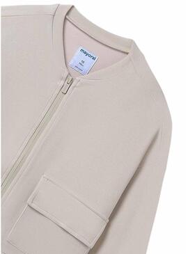 Felpa Mayoral con zip tasche beige bambina.