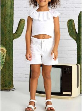 Pantaloni corti Mayoral in twill bianchi per ragazze