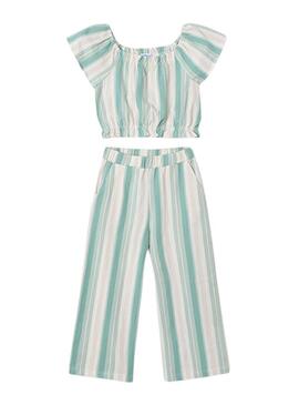 Set Mayoral pantaloni e maglietta a righe verdi
