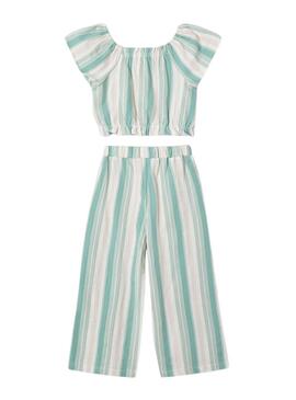 Set Mayoral pantaloni e maglietta a righe verdi