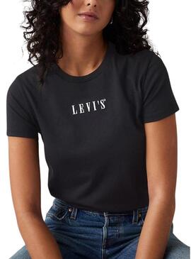 Maglietta Levi's The Perfect Tee Serif nera per donna.