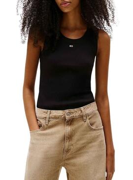 Maglia Tommy Jeans Tank Top nera per donna.