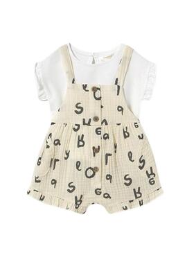 Set Mayoral pettorina e maglietta beige per bambino.