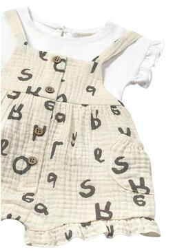 Set Mayoral pettorina e maglietta beige per bambino.
