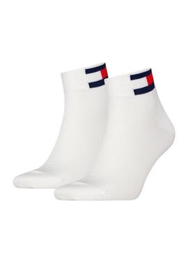 Pacco di due calze Tommy Jeans Uni Quarter Flag bianche per uomo e donna