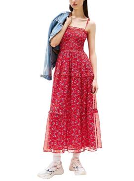 Abito Tommy Jeans Chiffon rosso per donna