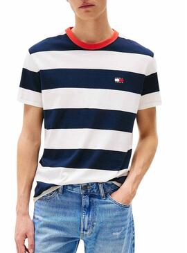Maglietta Tommy Jeans Stripe blu e bianca per uomo.