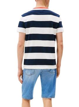 Maglietta Tommy Jeans Stripe blu e bianca per uomo.