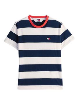 Maglietta Tommy Jeans Stripe blu e bianca per uomo.