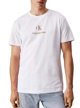 Maglietta Calvin Klein Jeans Shadow logo bianca per uomo