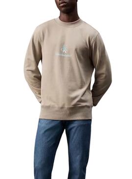 Felpa Calvin Klein Jeans Shadow logo beige per uomo