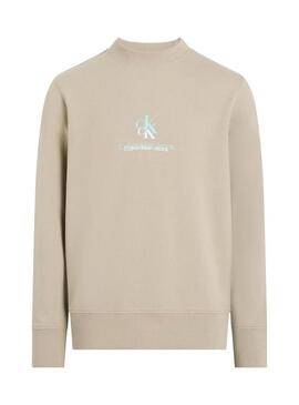 Felpa Calvin Klein Jeans Shadow logo beige per uomo