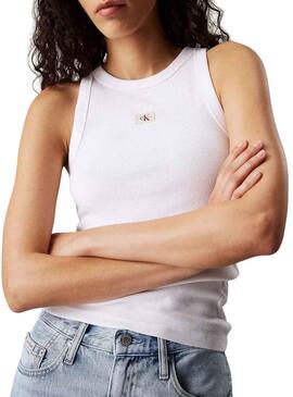 Maglietta Calvin Klein Jeans Woven Label bianca per donna
