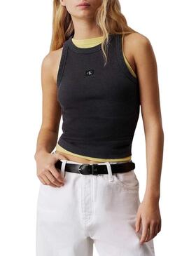 Maglietta Calvin Klein Jeans Woven Label nera da donna