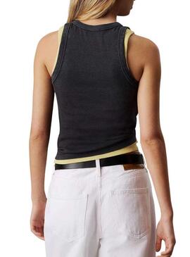Maglietta Calvin Klein Jeans Woven Label nera da donna