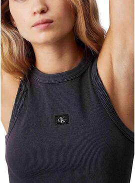 Maglietta Calvin Klein Jeans Woven Label nera da donna