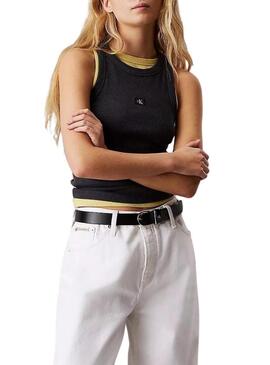 Maglietta Calvin Klein Jeans Woven Label nera da donna