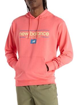 Felpa con cappuccio New Balance logo corallo per uomo.