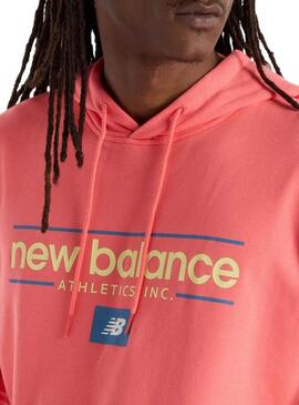 Felpa con cappuccio New Balance logo corallo per uomo.