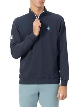 Felpa El Pulpo colletto perkins logo ricamato blu navy per uomo