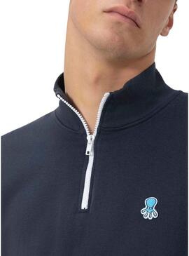 Felpa El Pulpo colletto perkins logo ricamato blu navy per uomo