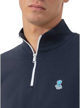 Felpa El Pulpo colletto perkins logo ricamato blu navy per uomo