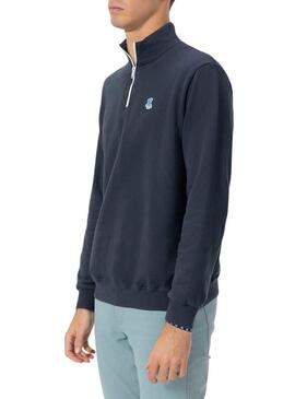 Felpa El Pulpo colletto perkins logo ricamato blu navy per uomo