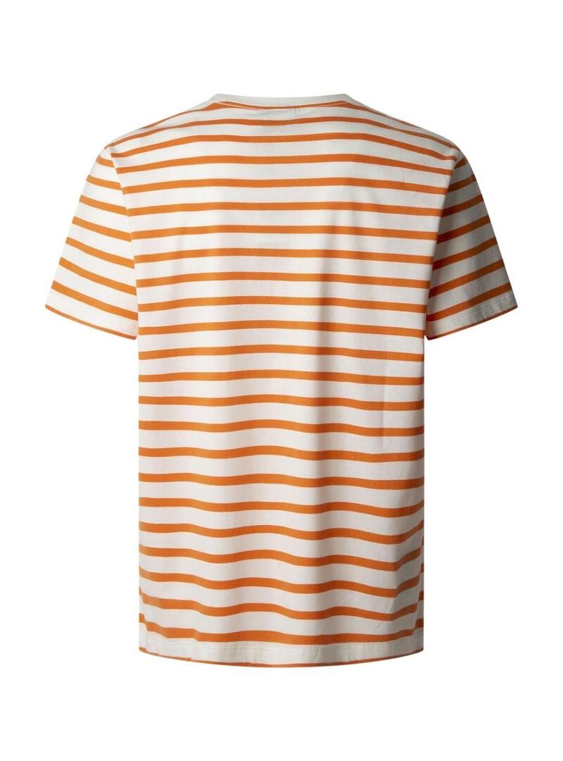 Maglietta Pepe Jeans Striped Ego arancione e beige per uomo