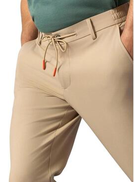 Pantaloni tecnici ultraleggeri El Pulpo beige con lacci per uomo.